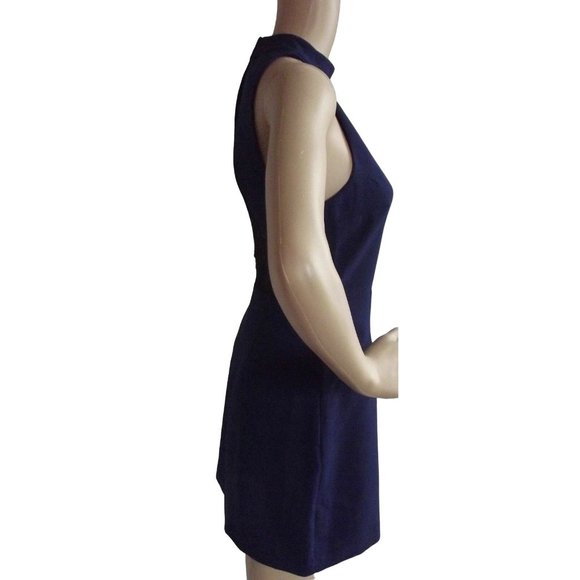 Express 6 Blue Mock Neck Keyhole Sleeveless Sheath Dress back black lace small - Picture 4 of 12